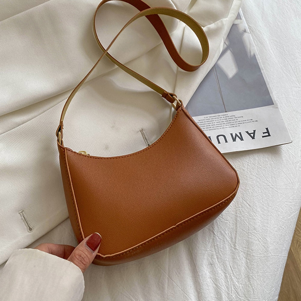 2022 New Women's Fashion Handbags Retro Solid Color PU Leather Shoulder Underarm Bag Casual Women Handbags