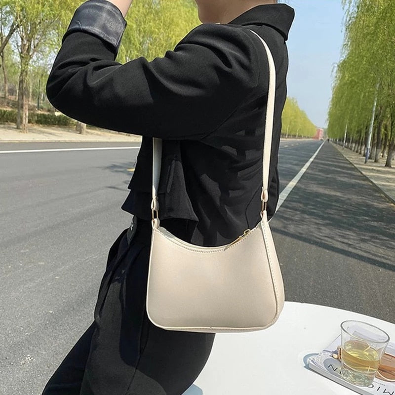 2022 New Women's Fashion Handbags Retro Solid Color PU Leather Shoulder Underarm Bag Casual Women Handbags