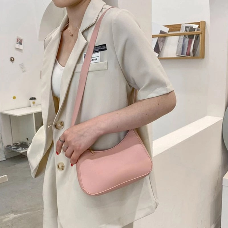 2022 New Women's Fashion Handbags Retro Solid Color PU Leather Shoulder Underarm Bag Casual Women Handbags