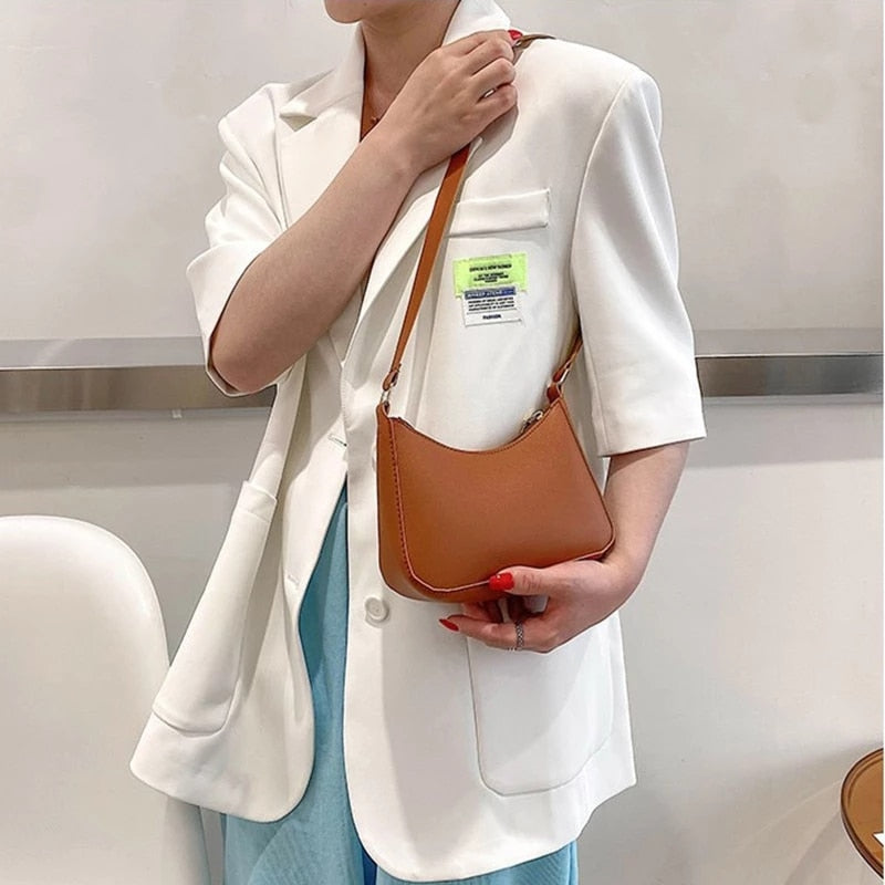 2022 New Women's Fashion Handbags Retro Solid Color PU Leather Shoulder Underarm Bag Casual Women Handbags