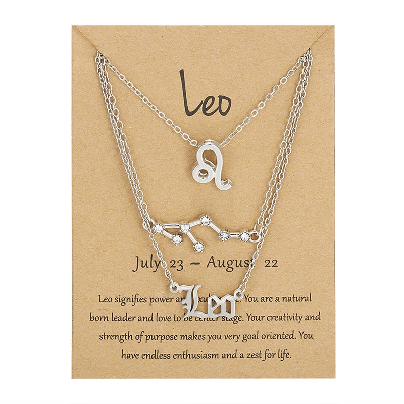 3Pcs/set 12 Zodiac Sign Necklace For Women 12 Constellation Pendant Chain Choker Birthday Jewelry With Cardboard Card