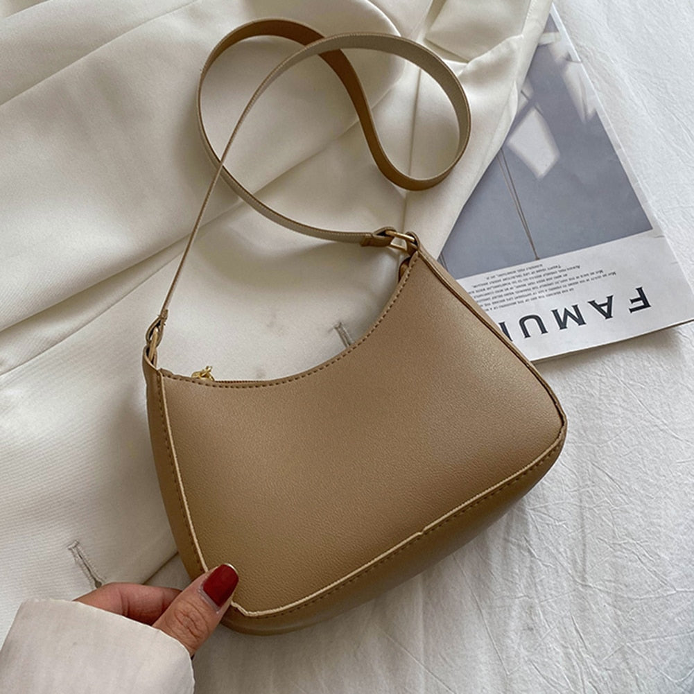 2022 New Women's Fashion Handbags Retro Solid Color PU Leather Shoulder Underarm Bag Casual Women Handbags