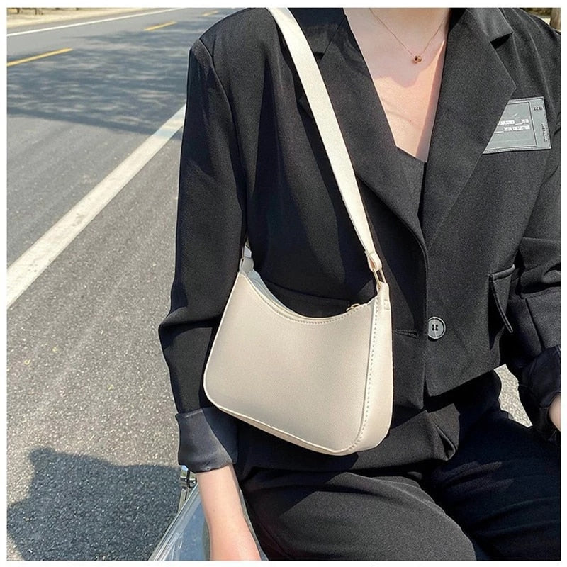 2022 New Women's Fashion Handbags Retro Solid Color PU Leather Shoulder Underarm Bag Casual Women Handbags