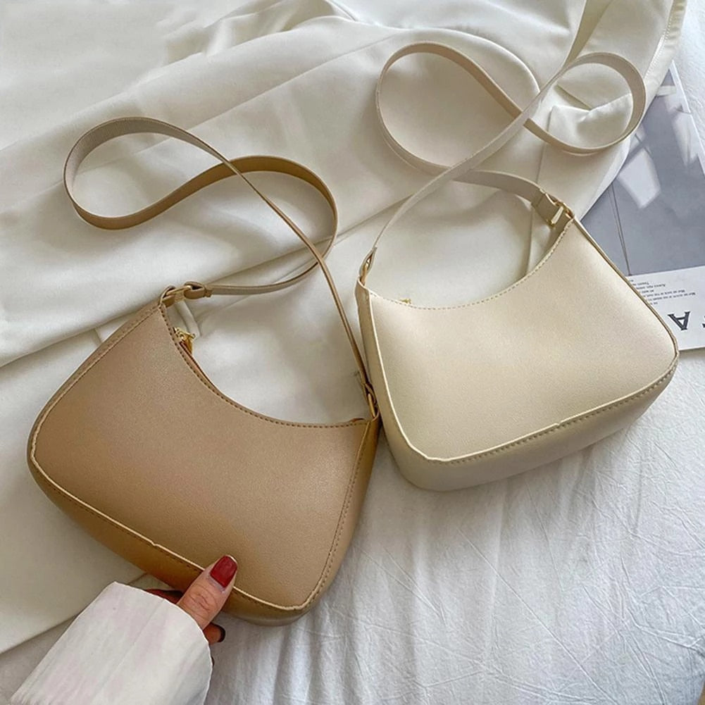 2022 New Women's Fashion Handbags Retro Solid Color PU Leather Shoulder Underarm Bag Casual Women Handbags