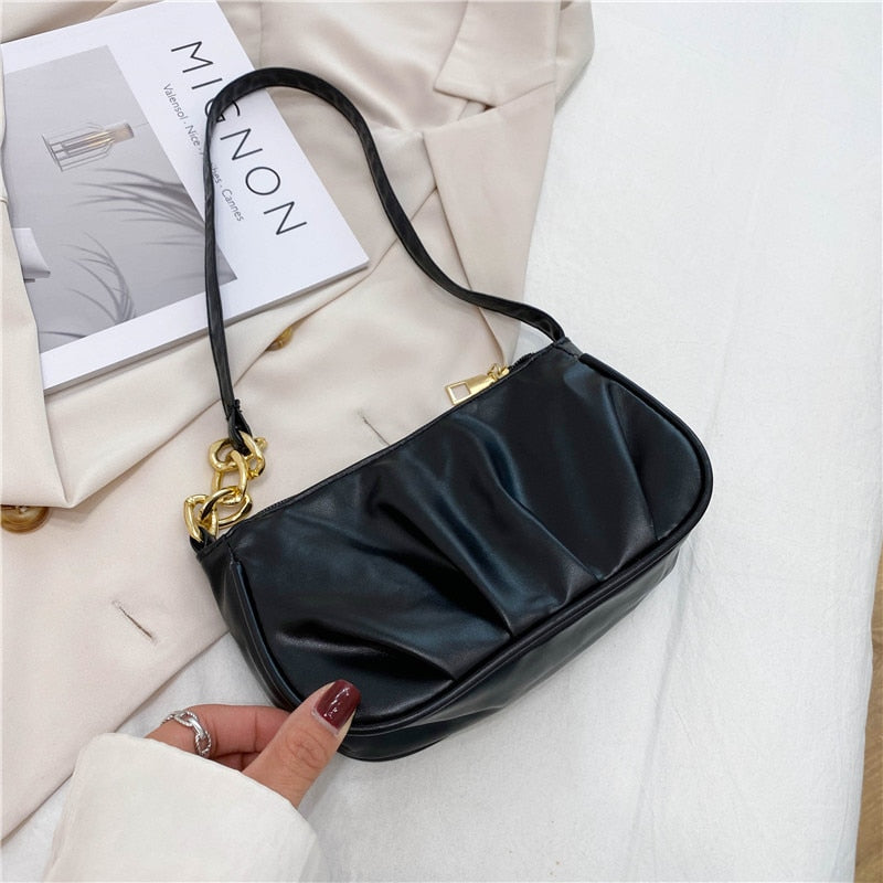 2022 New Women's Fashion Handbags Retro Solid Color PU Leather Shoulder Underarm Bag Casual Women Handbags