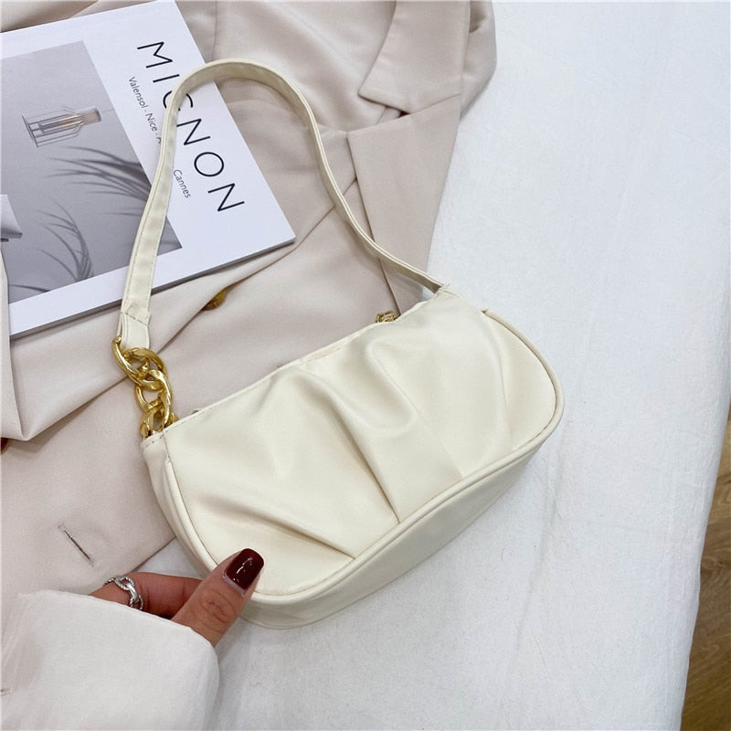 2022 New Women's Fashion Handbags Retro Solid Color PU Leather Shoulder Underarm Bag Casual Women Handbags